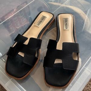 Steve Madden HADYN Black LEATHER Slide Sandals